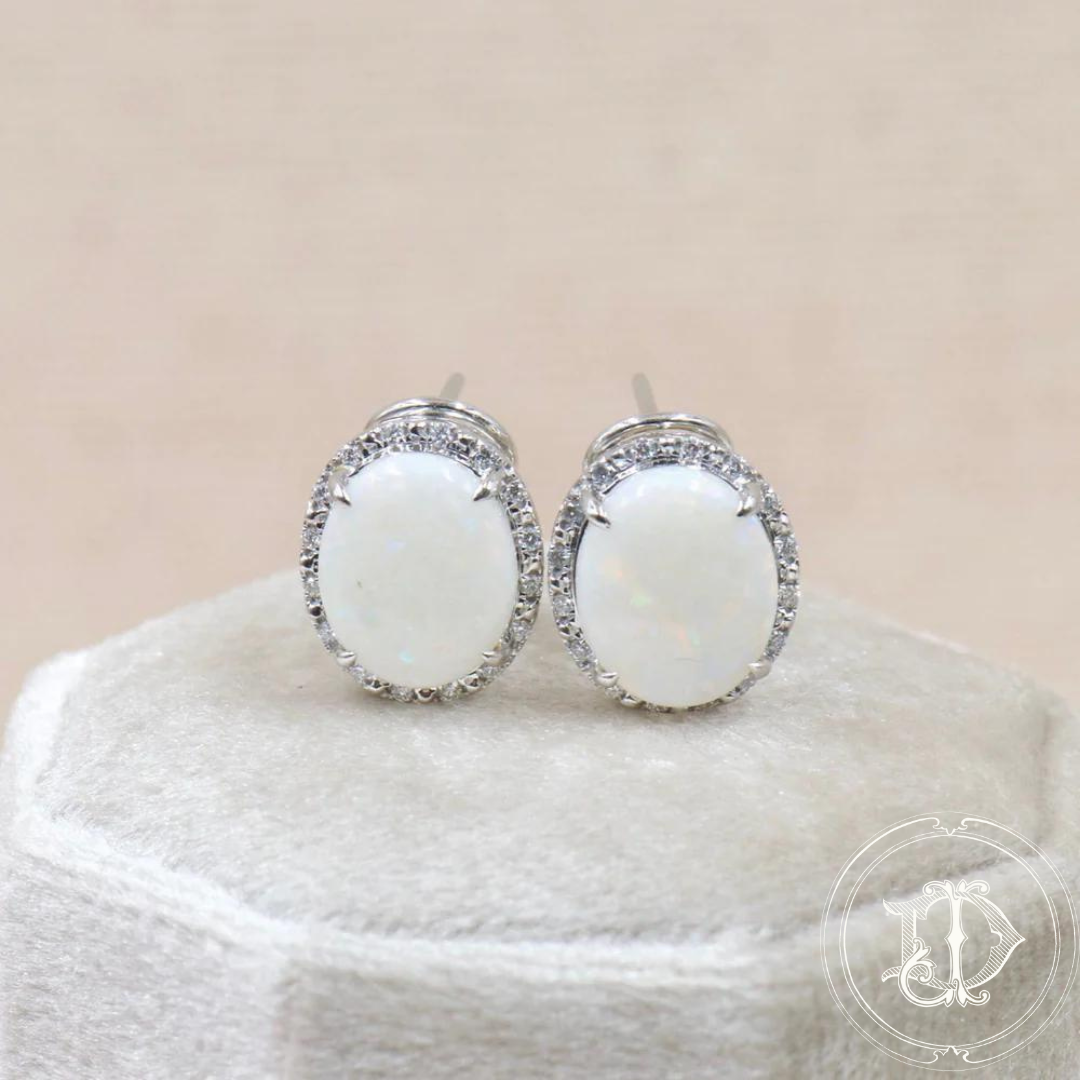 Opal and Diamond Halo Earrings
