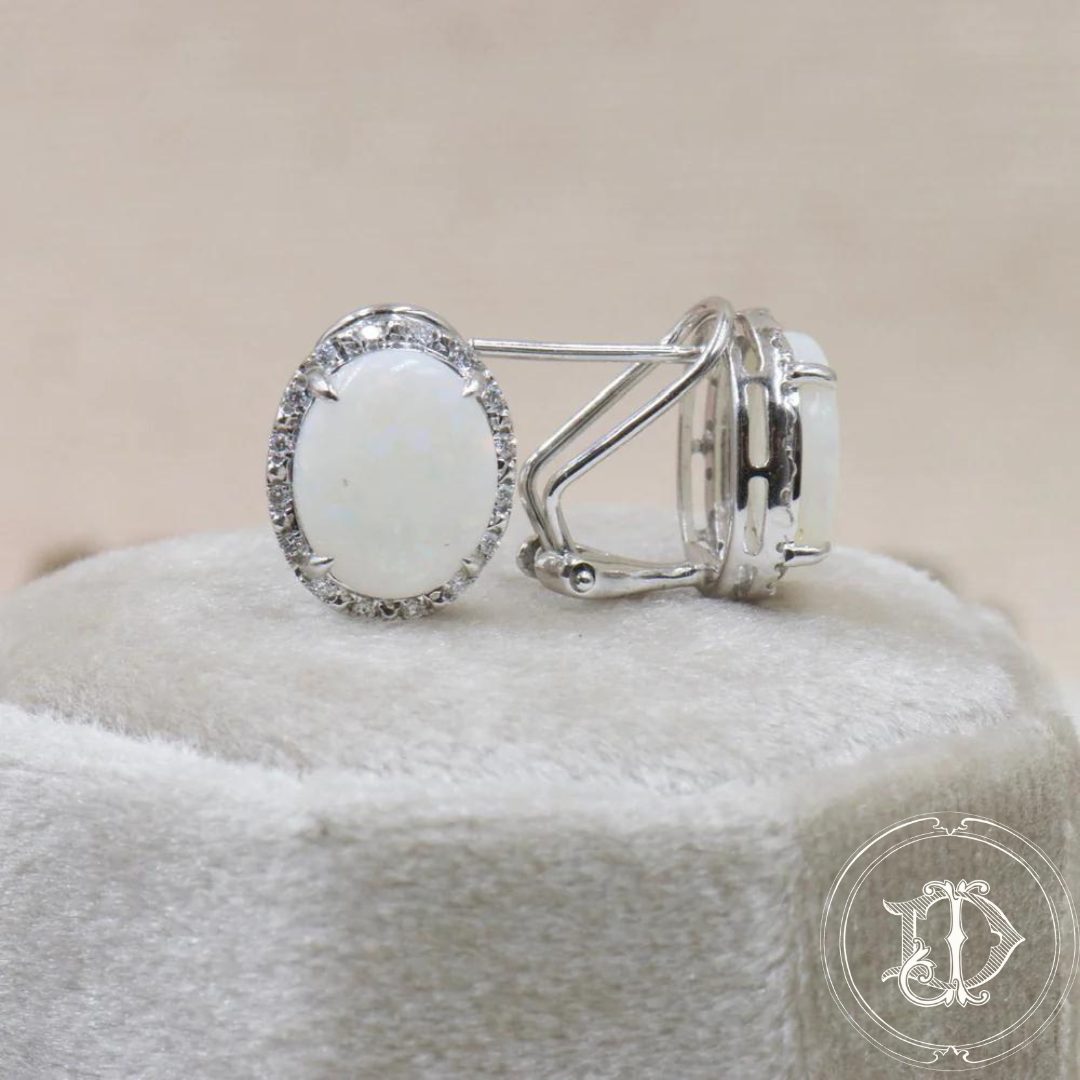 Opal and Diamond Halo Earrings