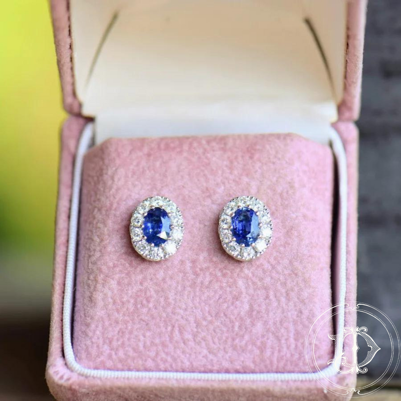 Oval Sapphire and Diamond Halo Earrings