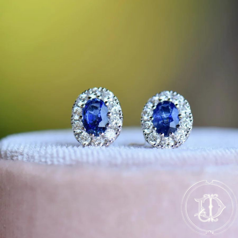 Oval Sapphire and Diamond Halo Earrings