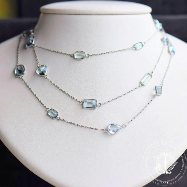 Platinum Aquamarine Station Necklace