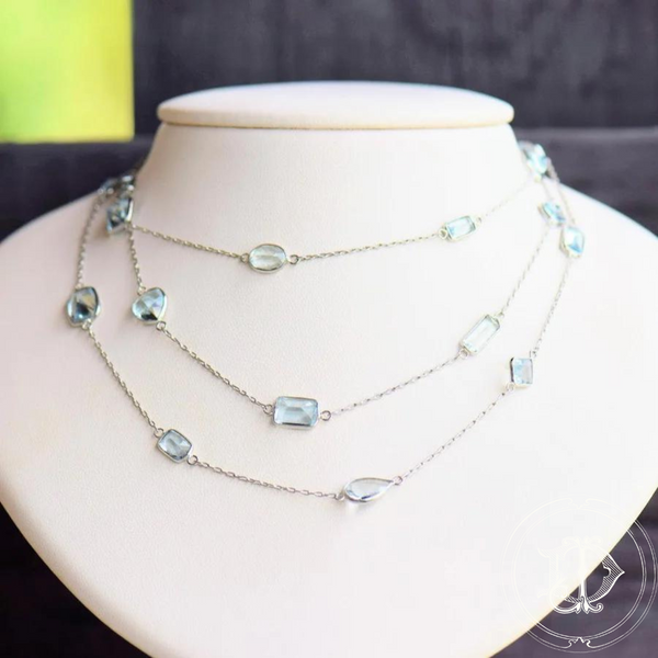 Platinum Aquamarine Station Necklace