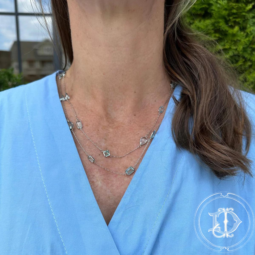 Platinum Aquamarine Station Necklace