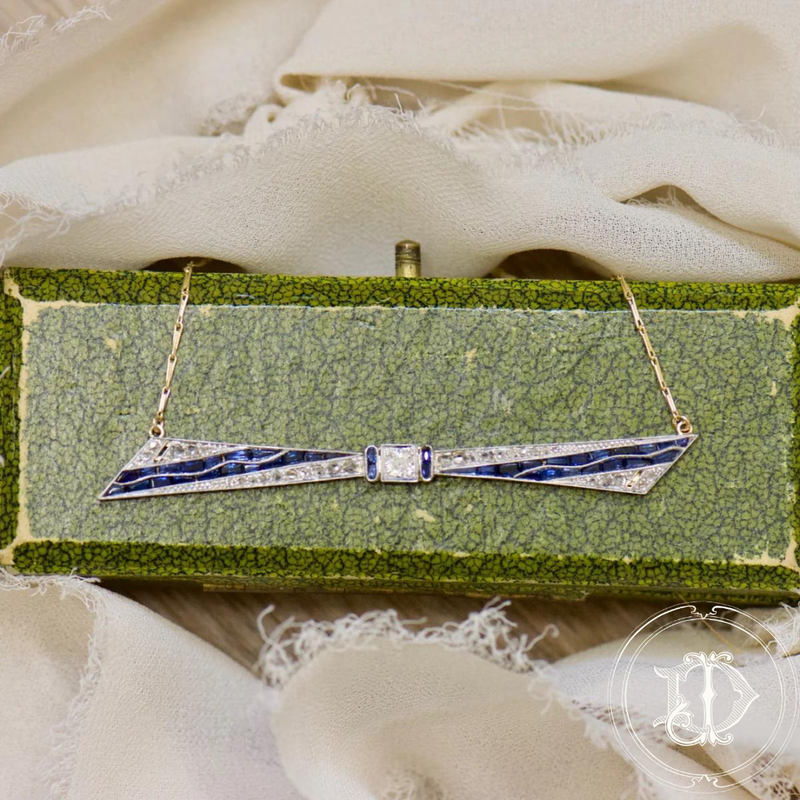 Sapphire and Rose Cut Diamond Bar Necklace