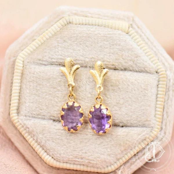 Victorian Fleur De Lis Gold and Amethyst Dangle