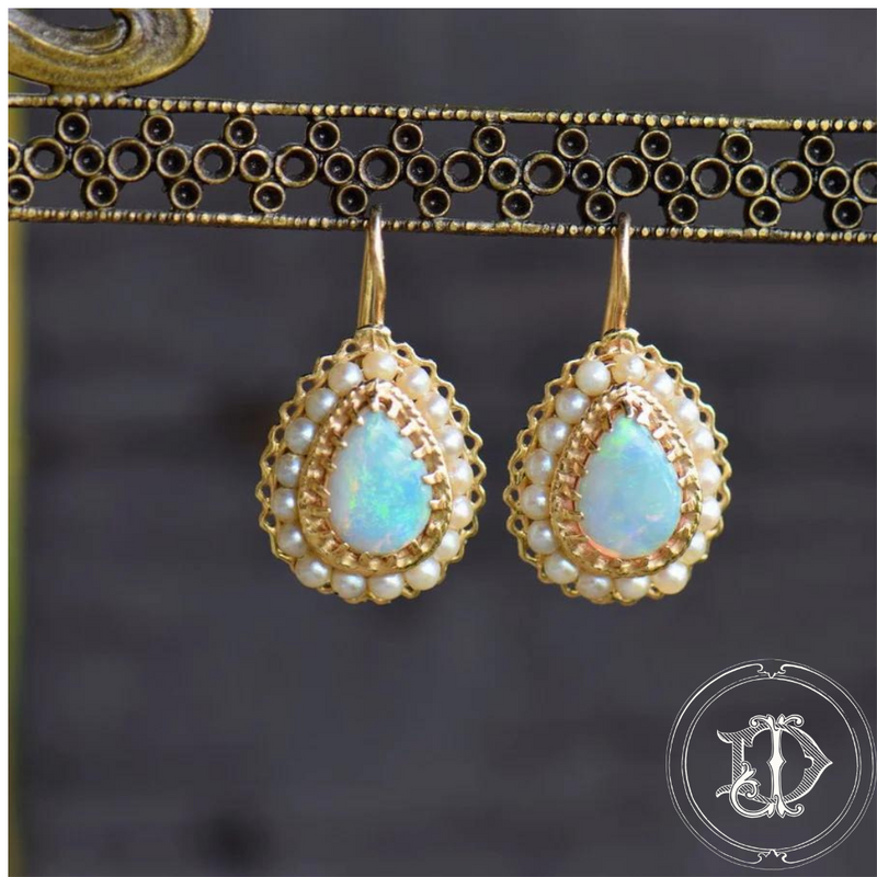 Victorian Opal and Pearl Earrings
