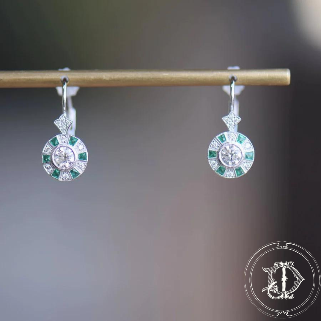 Vintage Inspired Diamond and Emerald Drops