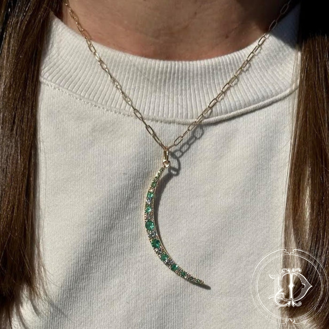 Yellow Gold Diamond and Emerald Crescent