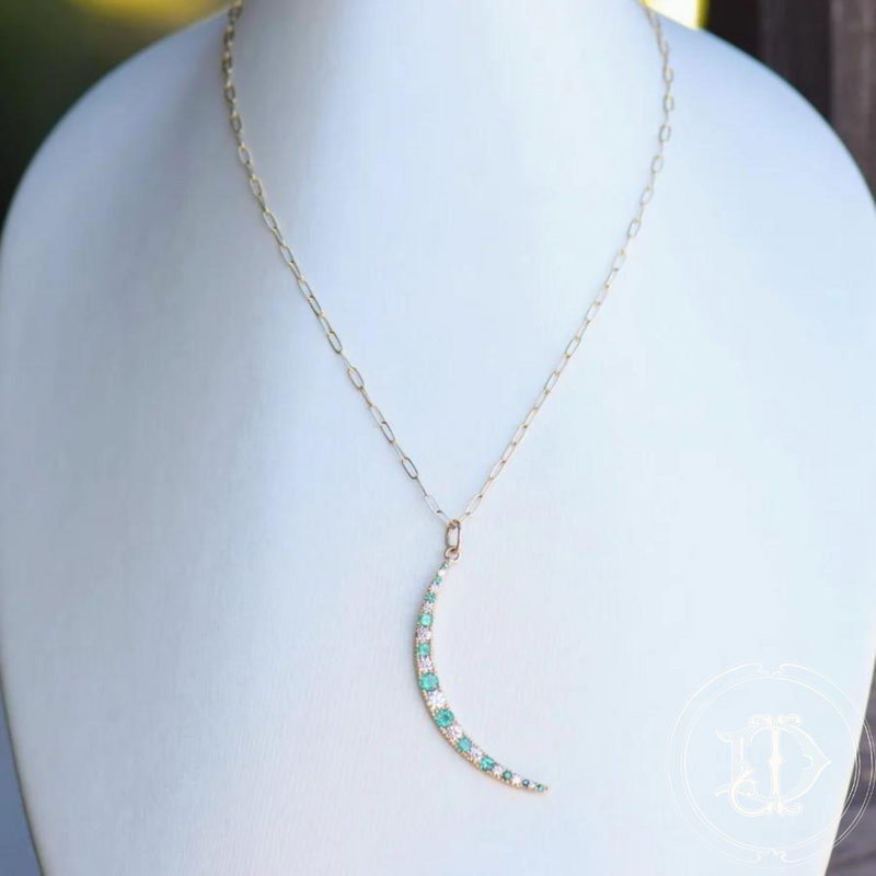 Yellow Gold Diamond and Emerald Crescent