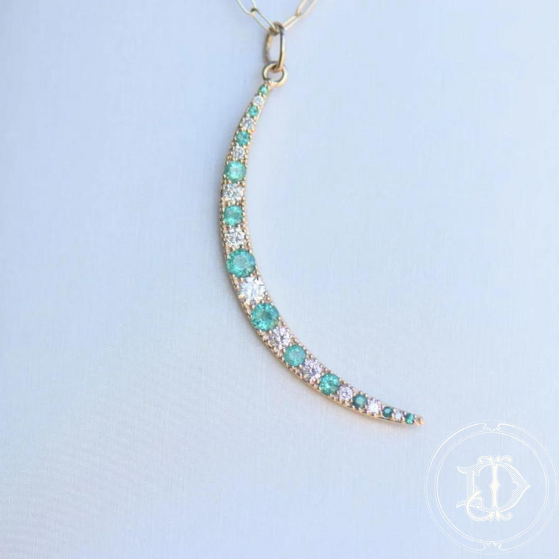 Yellow Gold Diamond and Emerald Crescent