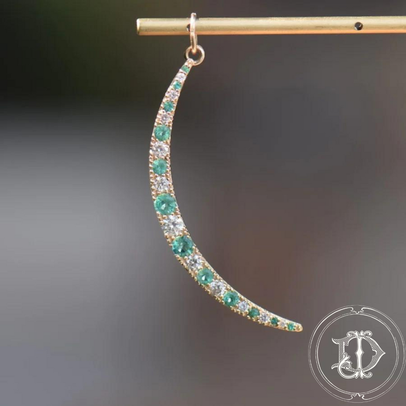 Yellow Gold Diamond and Emerald Crescent