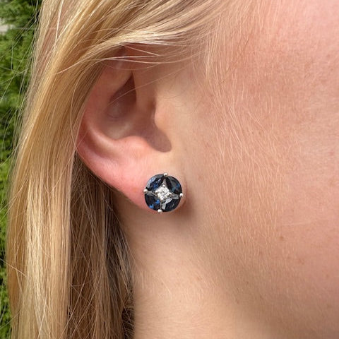 blue sapphire & diamond studs