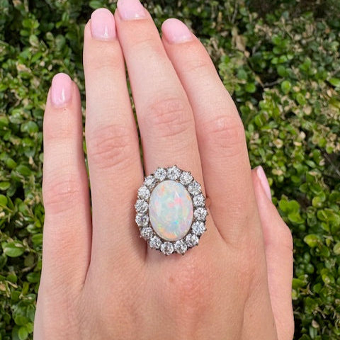 Antique Victorian opal and old mine cut diamond  cocktail ring