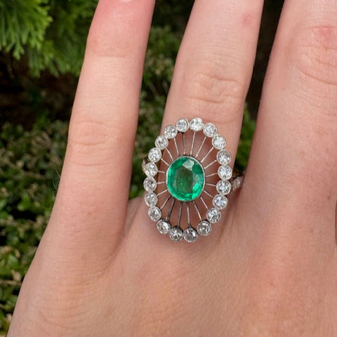 Antique Edwardian  colombian emerald and diamond ring
