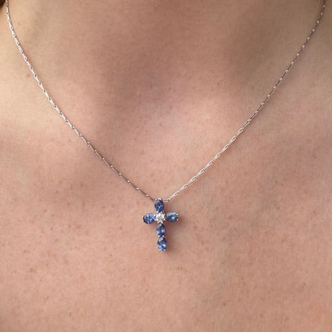blue sapphire and diamond cross