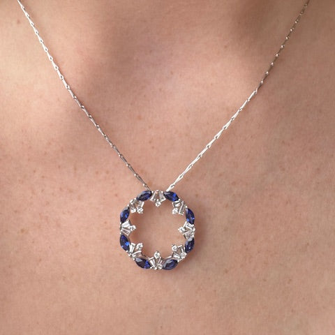 blue sapphire and diamond circle pendant