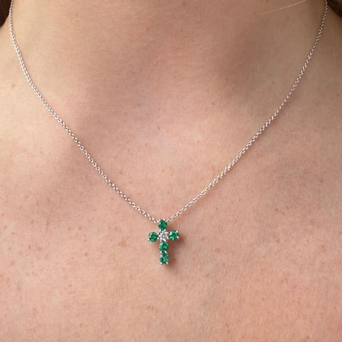 petite emerald and diamond cross