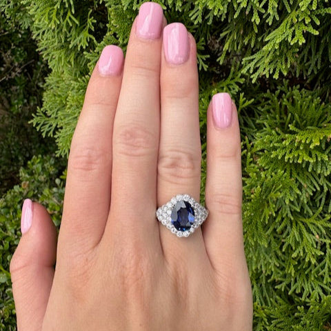 oval blue sapphire and diamond ring