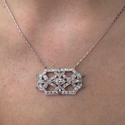 Diamond Emerald Brooch necklace