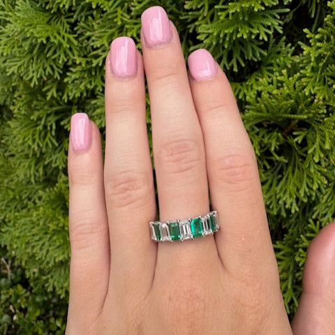 emerald and emerald cut diamond band