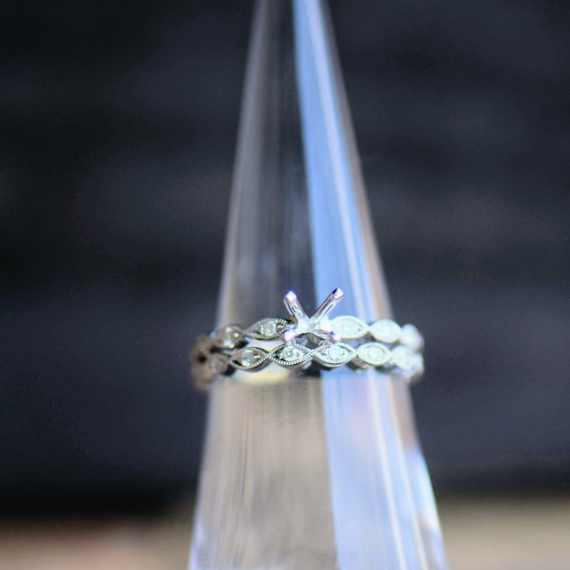 Vintage Inspired White Gold Diamond Accent Ring Set