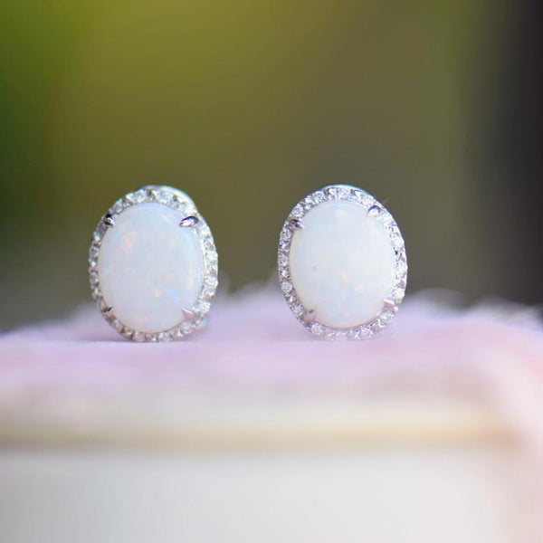 Opal and Diamond Halo Earrings