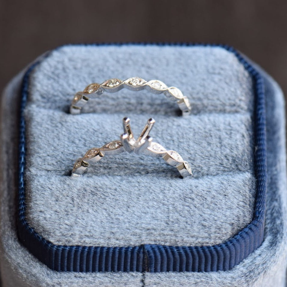 Vintage Inspired White Gold Diamond Accent Ring Set