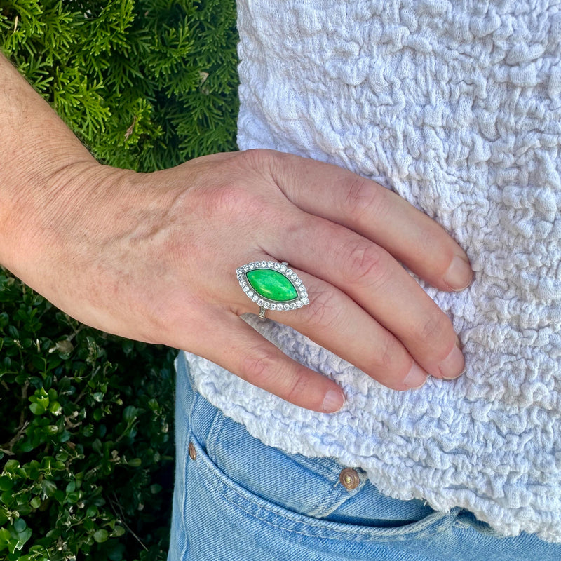 Green Turquoise and Diamond Ring