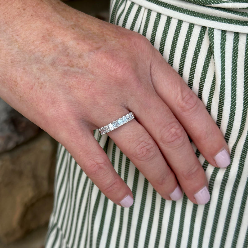 emerald cut diamond half eternity band