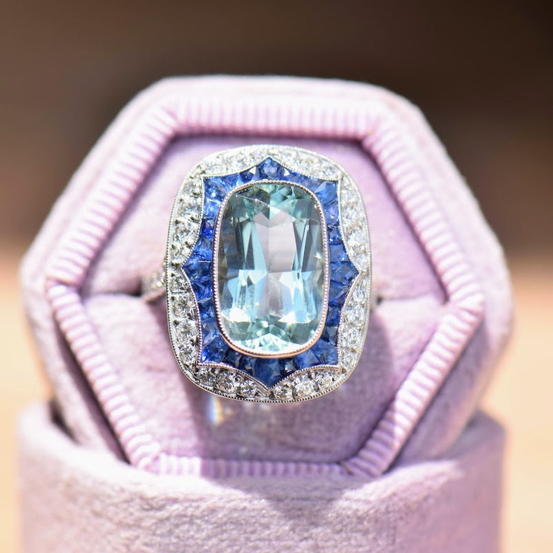 aquamarine diamond and sapphire ring