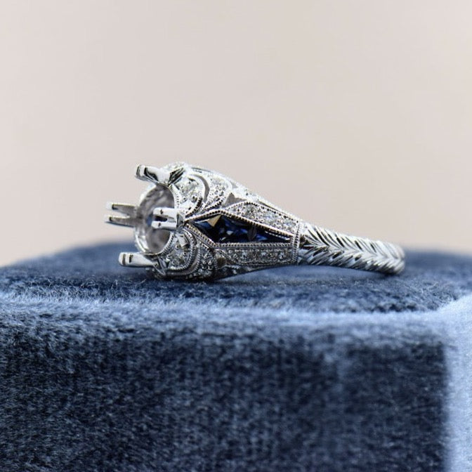 Antique Inspired Diamond and Sapphire Semi Mount