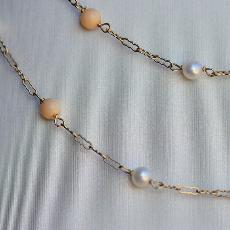 Pearl and Coral Station Necklace