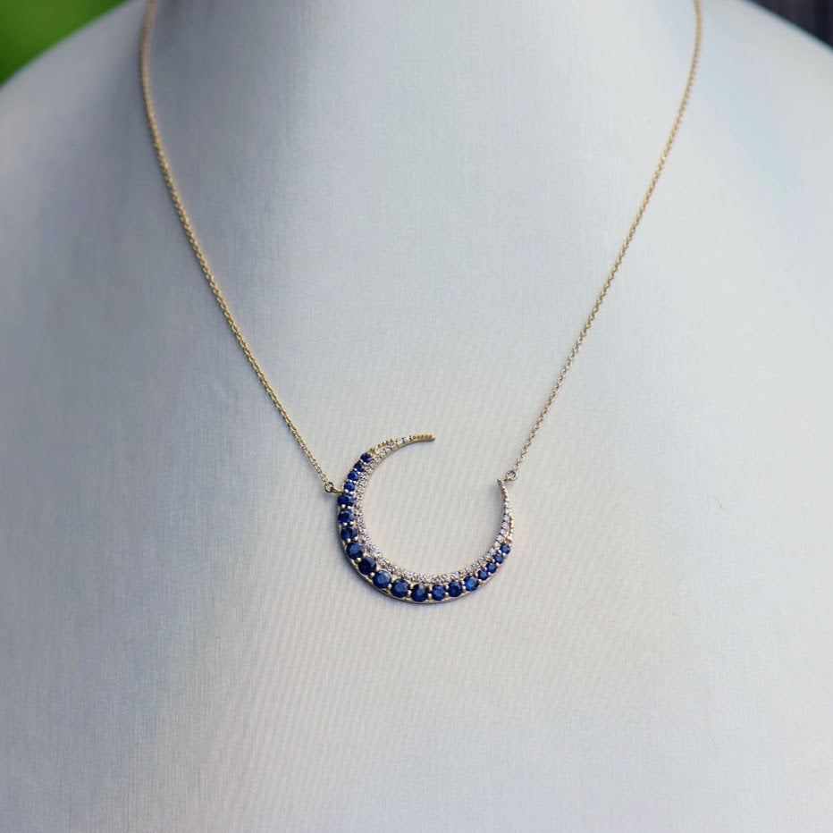 Yellow Gold Sapphire and Diamond Crescent