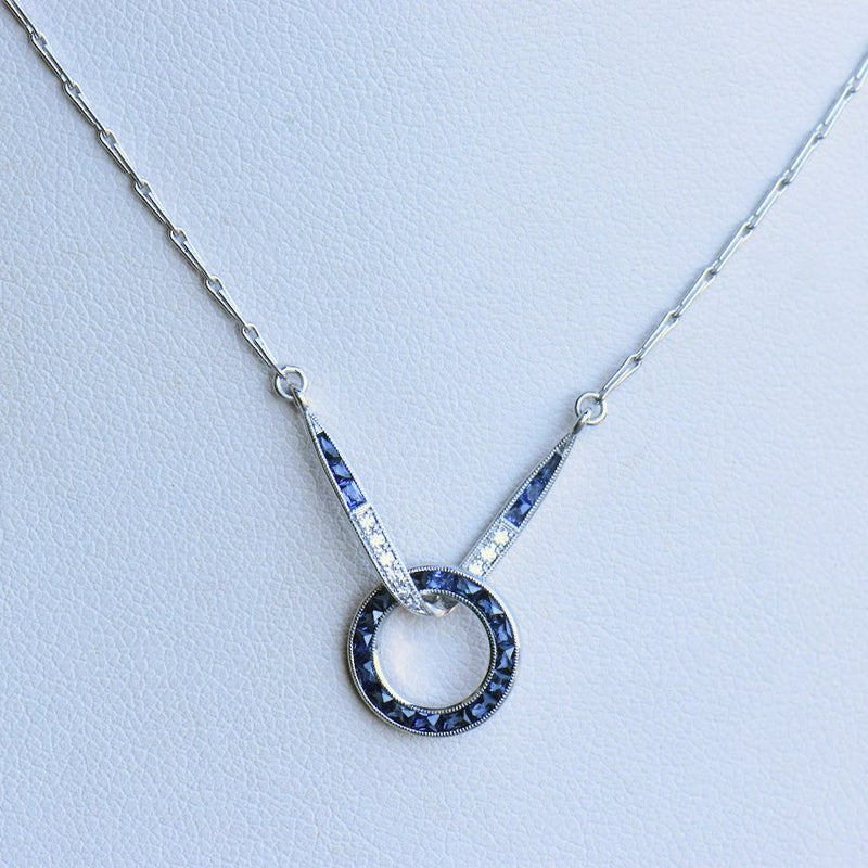 art deco inspired sapphire and diamond infinity necklace