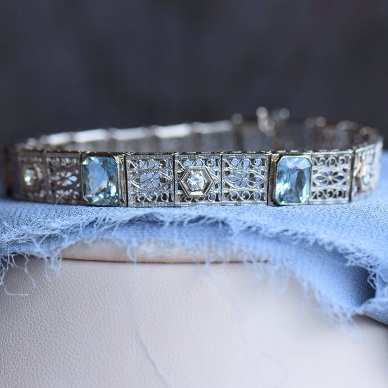 Aquamarine and Diamond Filigree Bracelet