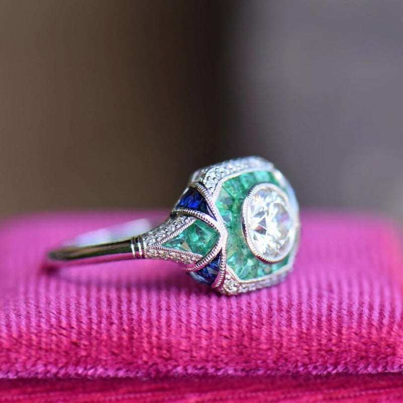 Diamond, Emerald and Sapphire Ring