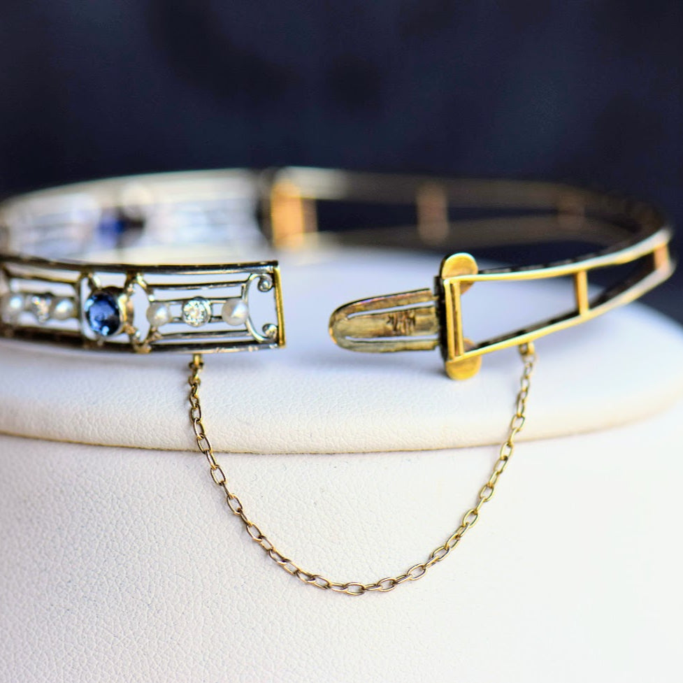 Sapphire Diamond and Pearl Bangle