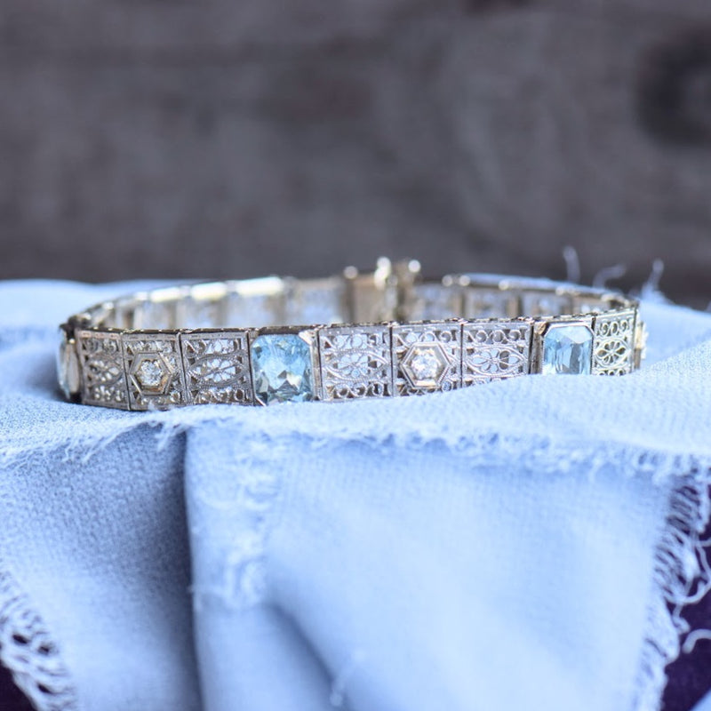 Aquamarine and Diamond Filigree Bracelet