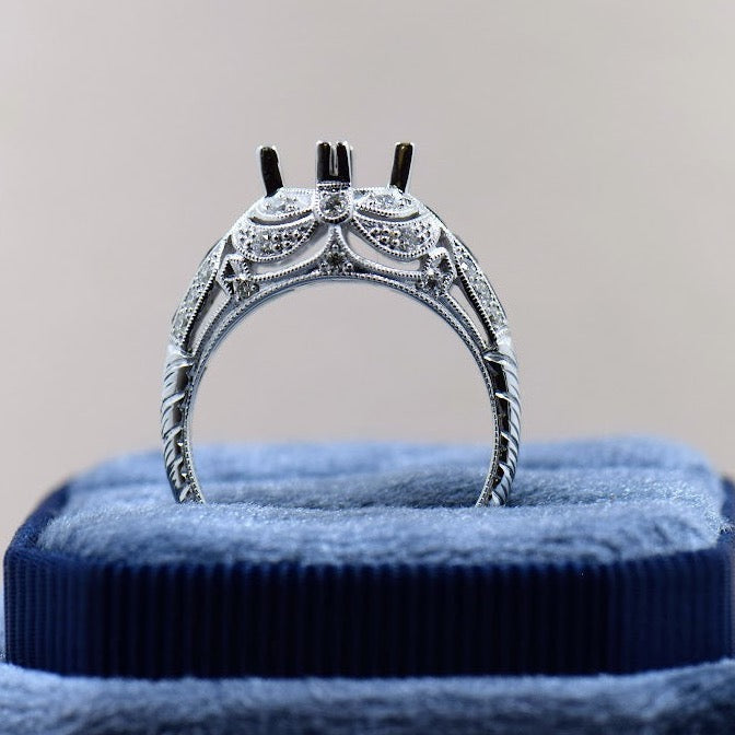 Antique Inspired Diamond and Sapphire Semi Mount