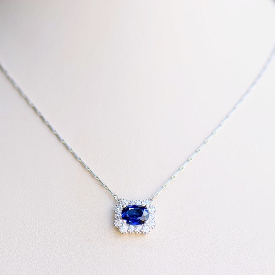 Sapphire and Diamond Halo Pendant