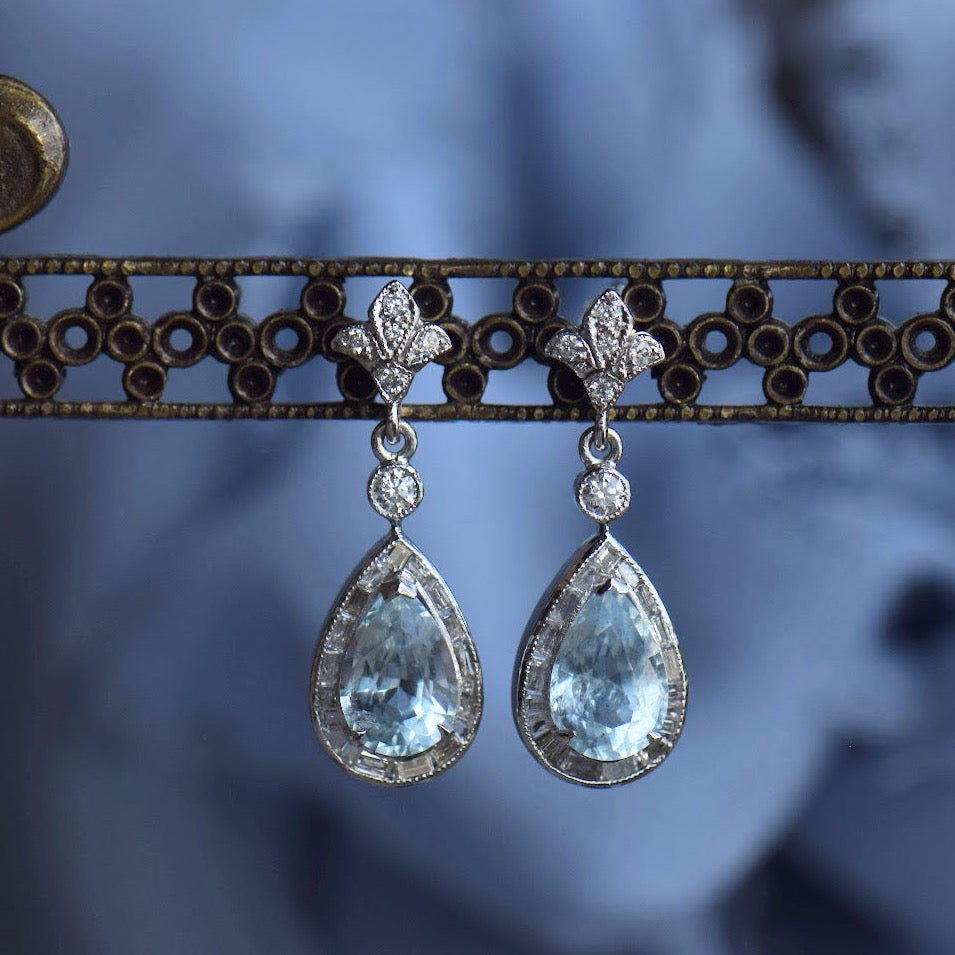 Aquamarine and Diamond Dangle Earrings