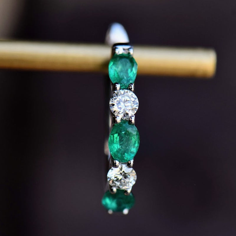 oval emerald and diamond hoops