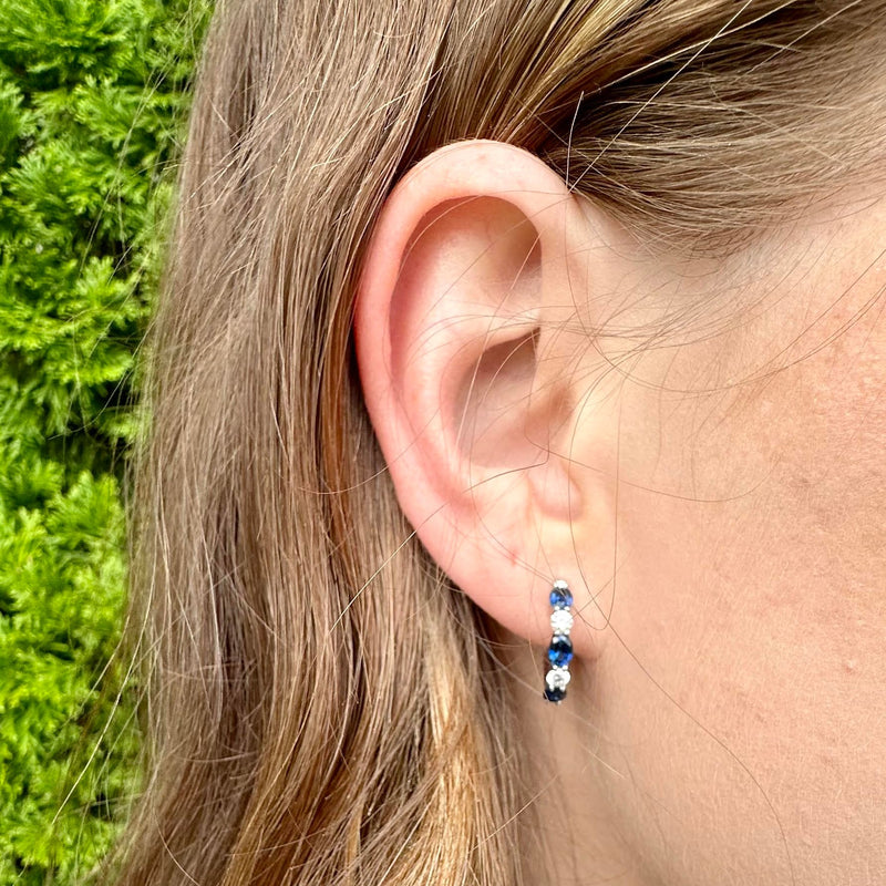 oval sapphire and diamond hoops