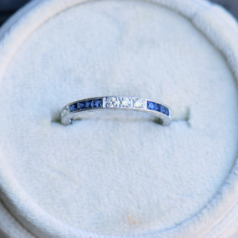 Diamond and French Cut Blue Sapphire Band