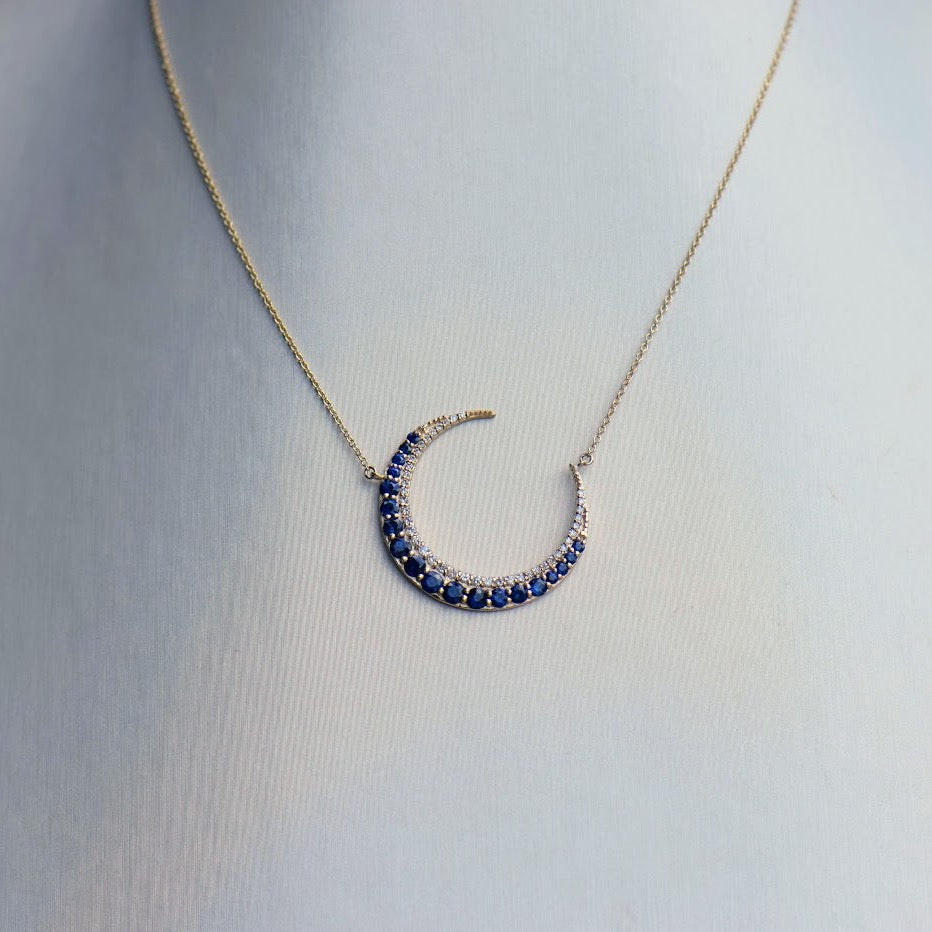 Yellow Gold Sapphire and Diamond Crescent
