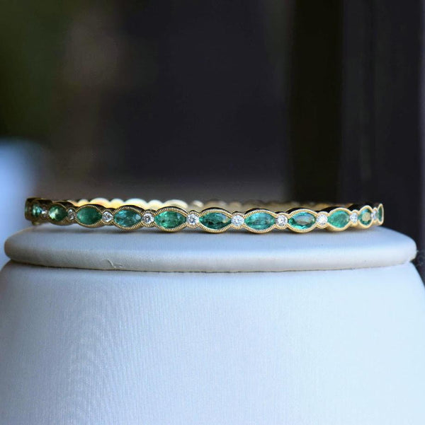 marquise emerald and diamond bangle