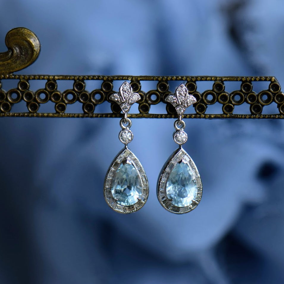 Aquamarine and Diamond Dangle Earrings