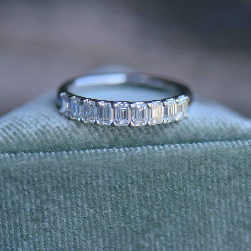 emerald cut diamond half eternity band