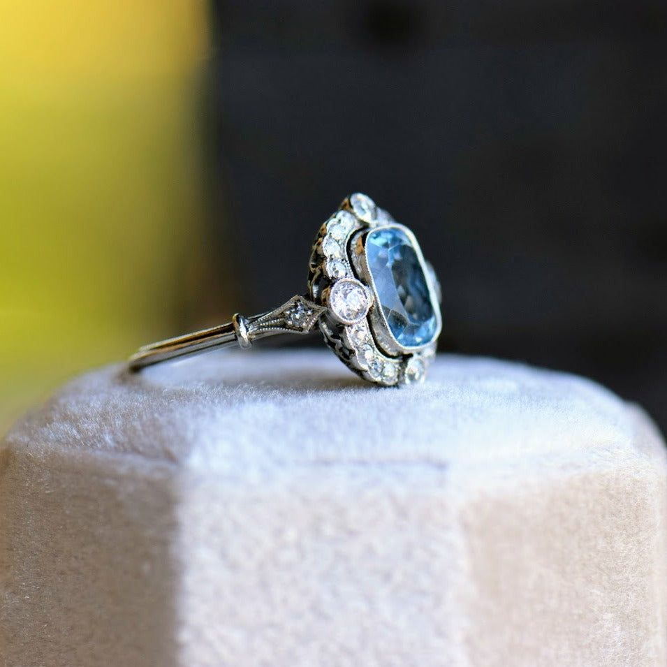Platinum Aquamarine and Diamond RIng