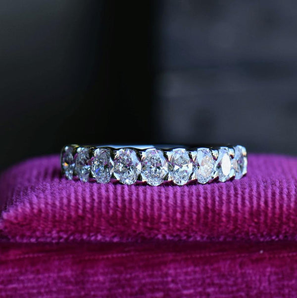 oval diamond half eternity band